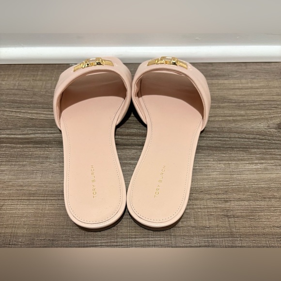 eleanor-slide-angle.  Tory Burch Eleanor Rose Pink Gold Leather Women Sandals Size 9.5